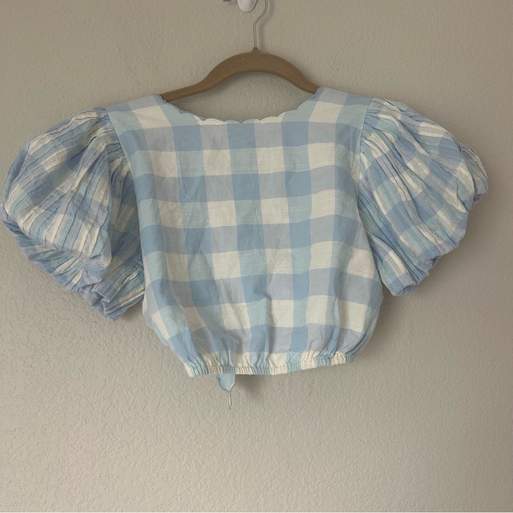 LoveShackFancy Hanover Crop Tie Front Top in Blue Gingham - Picture 6 of 6